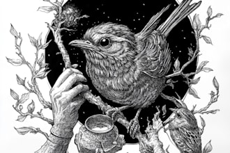 draw stencil detailed black and white illustration