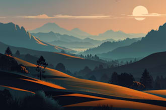 draw abstract minimalistic vector landscape