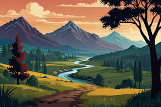 draw a flat vector landscape illustration