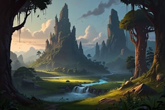 create concept art, fantasy landscapes, background scenes