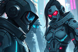 do cyberpunk, sci fi, robot, mecha character concept art
