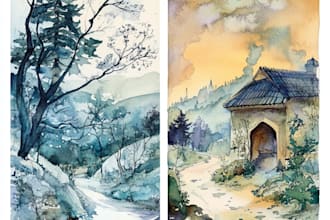 draw a watercolor landscape illustration