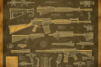 design weapons or any military type blueprints or wall posters