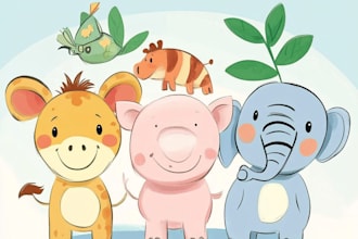 draw cute and friendly animals cartoon