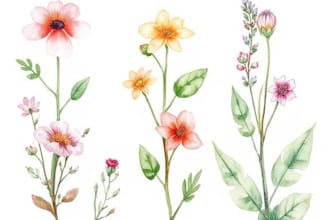 watercolor botanical illustrations of flowers and plants