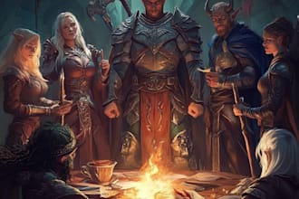 draw fantasy dnd party  character sheet game concept art