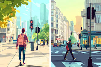 make a vector landscape flat illustration