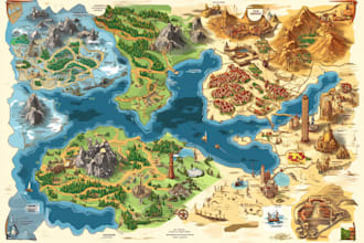 design fantasy map illustration isometric map, vector event map