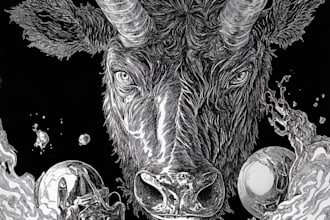 hand draw black and white sketch illustration in pen ink style