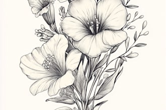 create amazing botanical vector line art illustration