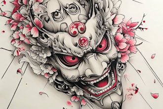 design a japanese hannya mask tattoo for you