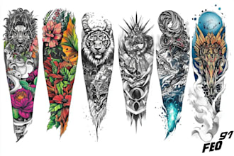 draw custom tattoo design realistic, full sleeve tattoo artist