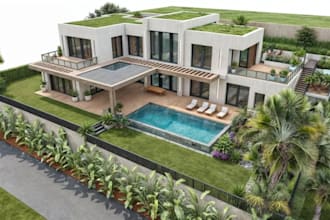 do landscape design, backyard, garden, pool, 3d rendering landscape architect