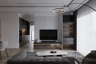 renew 3d interior apartment, living room, bedroom, kitchen, 3d layout, backyard