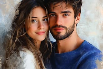 paint realistic digital oil paint family portrait, couple drawings