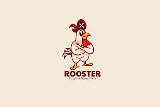 do modern rooster mascot cartoon logo