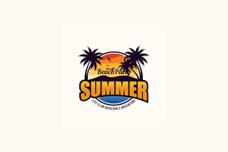 design palm tree and wave logo for travel, resort, or beach business