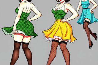 make cute pin up comic and semirealistic a sexy girl