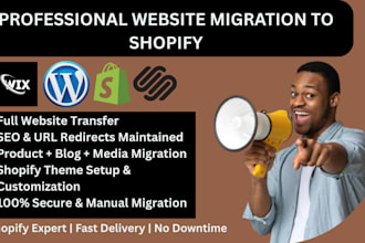 do website migration, migrate wordpress wix squarespace to shopify store website
