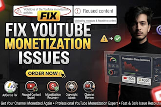 fix youtube monetization issues, reused content issues, adsense problems
