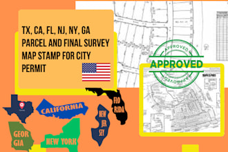 tx, ca, fl, nj, ny, ga parcel and final survey map stamp for city permit