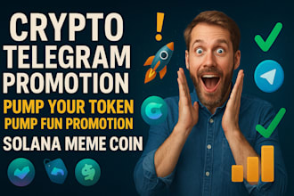 pump fun meme coin token, telegram crypto promotion to reach 600k users 10x sell