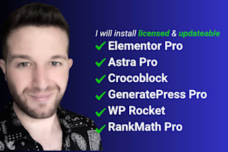 install elementor pro, astra pro, crocoblock, wp rocket with auto update