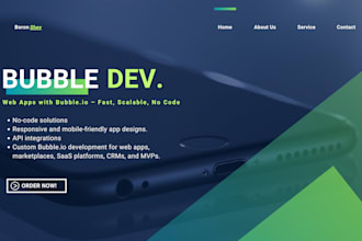 no code web app development using bubble io mvp and saas, mobile app