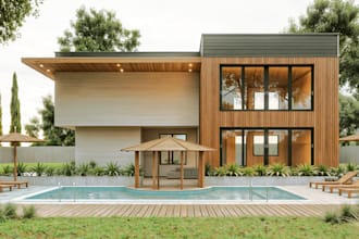 do 3d modern landscape backyard design garden patio deck pool outdoor kitchen