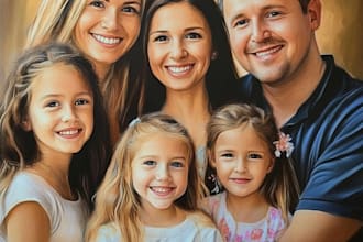 draw realistic family portrait, couple or group from photo