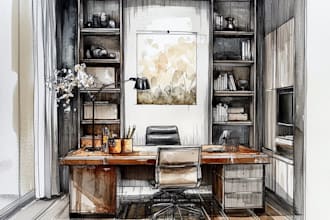sketch design your interior room in my watercolor style