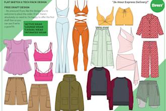 design trendy tech packs with 2d technical cads and flat sketches