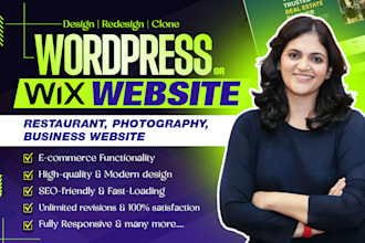 design redesign clone restaurant, photography, business wix or wordpress website