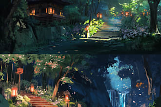 create anime background and environment concept art