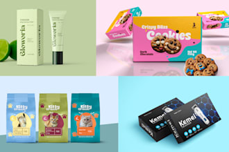 do amazon product packaging, box design, pouch and cosmetic bottle label