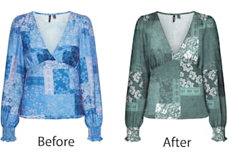 do color change, fabric pattern, and color correction for clothing images