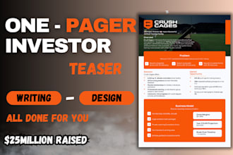 write and design one pager, executive summary or investor teaser