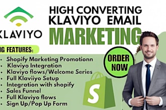 set up email marketing flows in klaviyo for shopify ecommerce store, shopify web