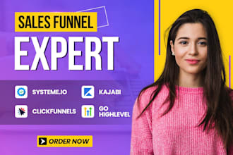 build perfect sales funnel in gohighlevel, clickfunnels, kajabi or systeme io