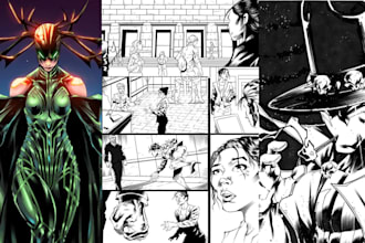 illustrate graphic novel superhero comic page panel character comic book artist