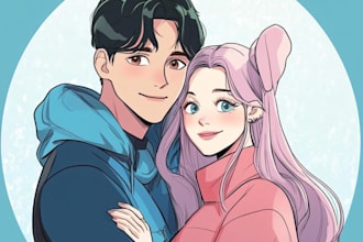 draw anime cartoon portraits simple, couples, families pfp