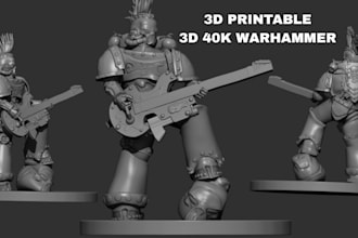 model 3d 40k warhammer character with armor, swords, realistic weapon and shield