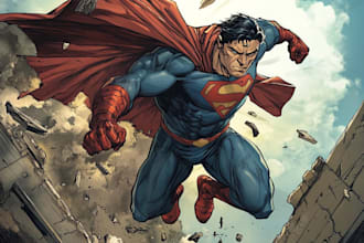 draw a superhero comic art book cover comic art, character illustration