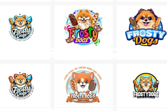 do corn dogs and ice cream bars cartoon logo design