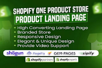 create one product shopify store,product landing page by pagefly,gempages,shogun
