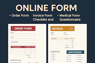 design order form, invoice form, questionnaire, checklist, medical form, receipt