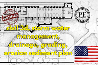 design storm water drainage plan and pipe network with plan and profile