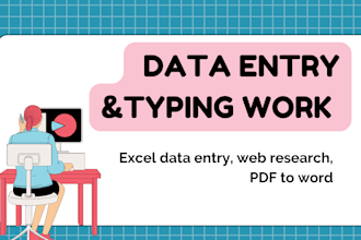do fast data entry typing work job, excel data entry, web research, PDF to word