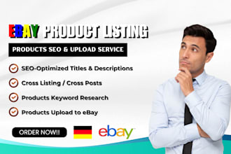 do german ebay product listing, seo listing, ebay product upload, ebay lister