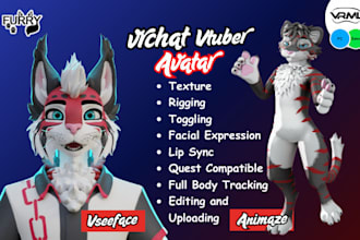 do realistic furry vrchat avatar, vtuber model for  vseeface or animaze stream